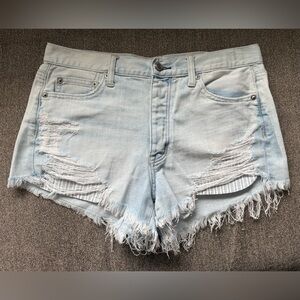 American Eagle Light Wash High Rise Festival Distressed Jean Shorts
